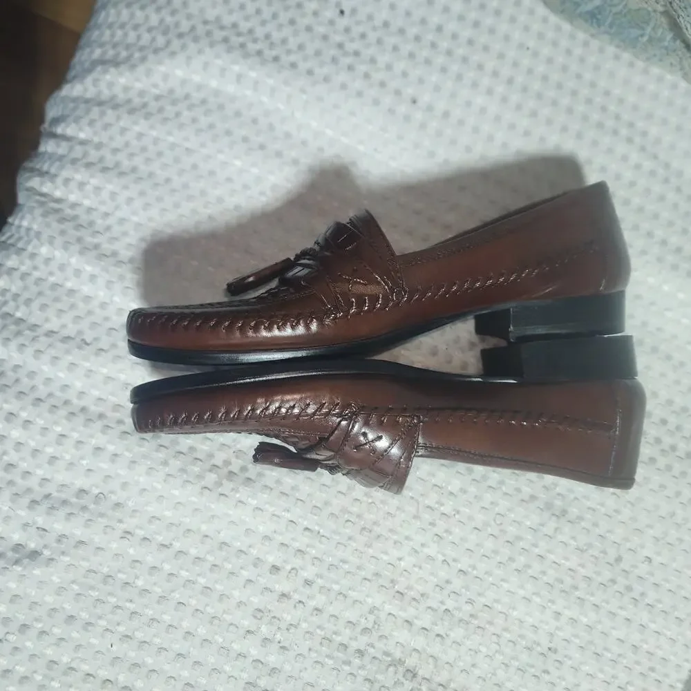 STACY ADAMS EUC MENS SZ 9.5 FLEX WING TIP TASSEL LOAFER SHOES